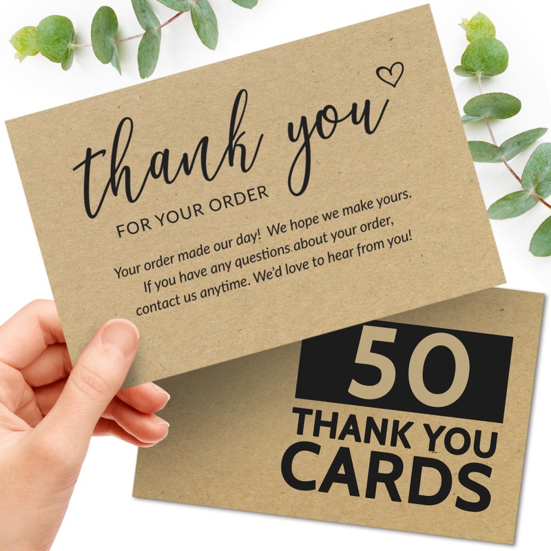 T MARIE 50 Large 4x6 Kraft Thank You Cards Small Business Supplies for Boutique Shops - Thank You For Your Order and Thanks For Supporting My Small Business - Bulk Thank You For Shopping Cards - Image 1